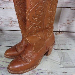 Womens Dingo Leather Cowboy Heel Boots Cowgirl Brown Vintage Size 6M